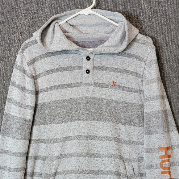 Hurley Hoodie Mens Medium Gray Striped Pullover Casual Surf Henley - Picture 2 of 15